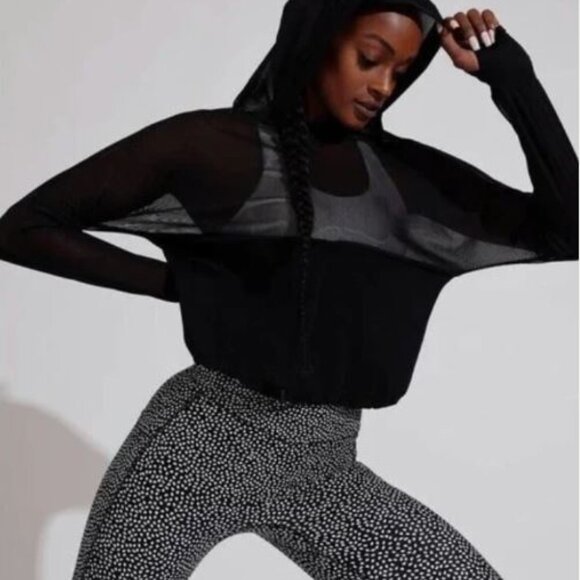 BUFFBUNNY WOMENS ESCANDALA PULLOVER BLACK DIAMOND MESH HOODED CROPTOP SIZE SMALL - Picture 8 of 13